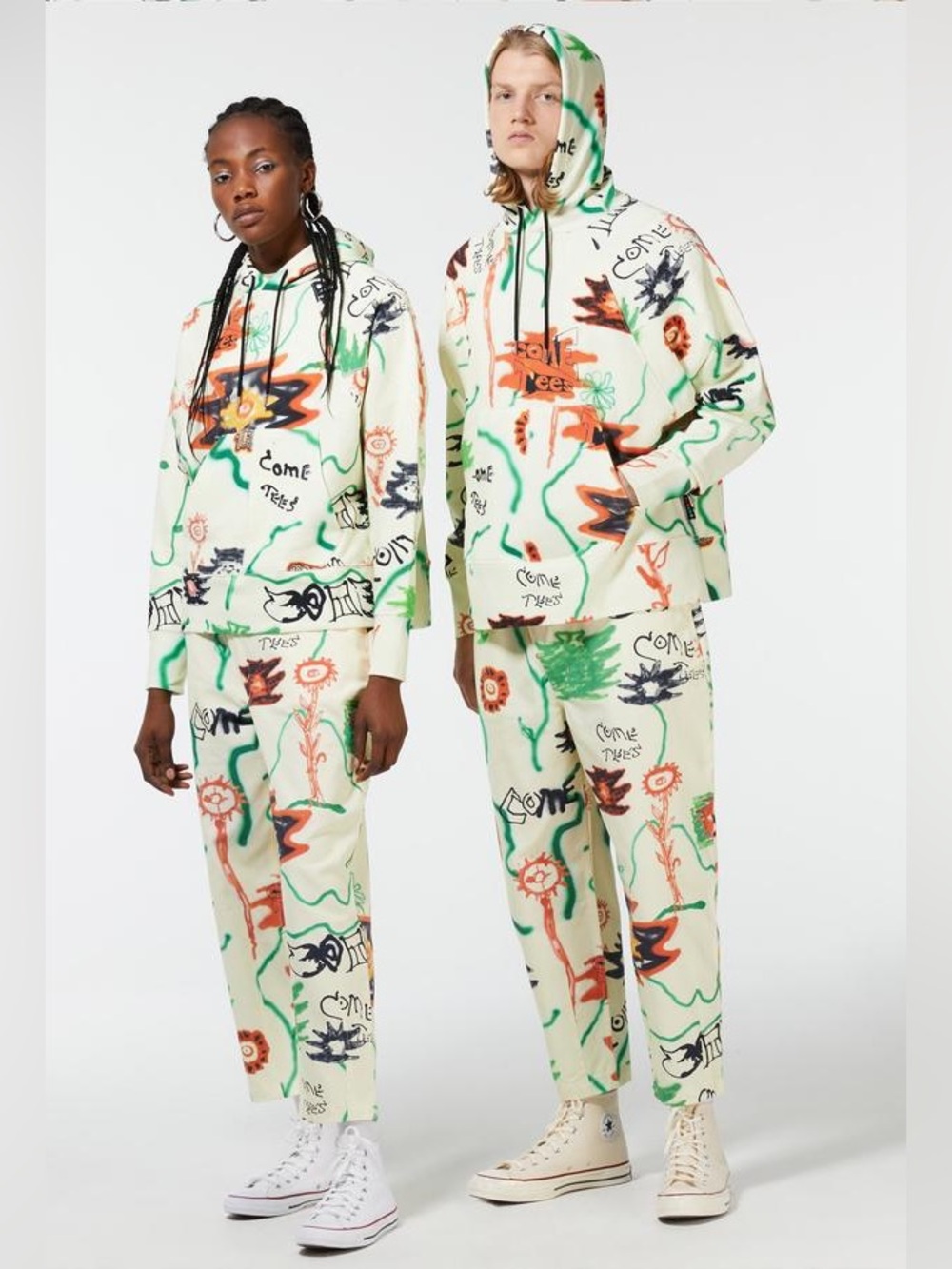 Special Edition Converse Come Tees Floral Triangle Set Pants + Hoodie Size Small